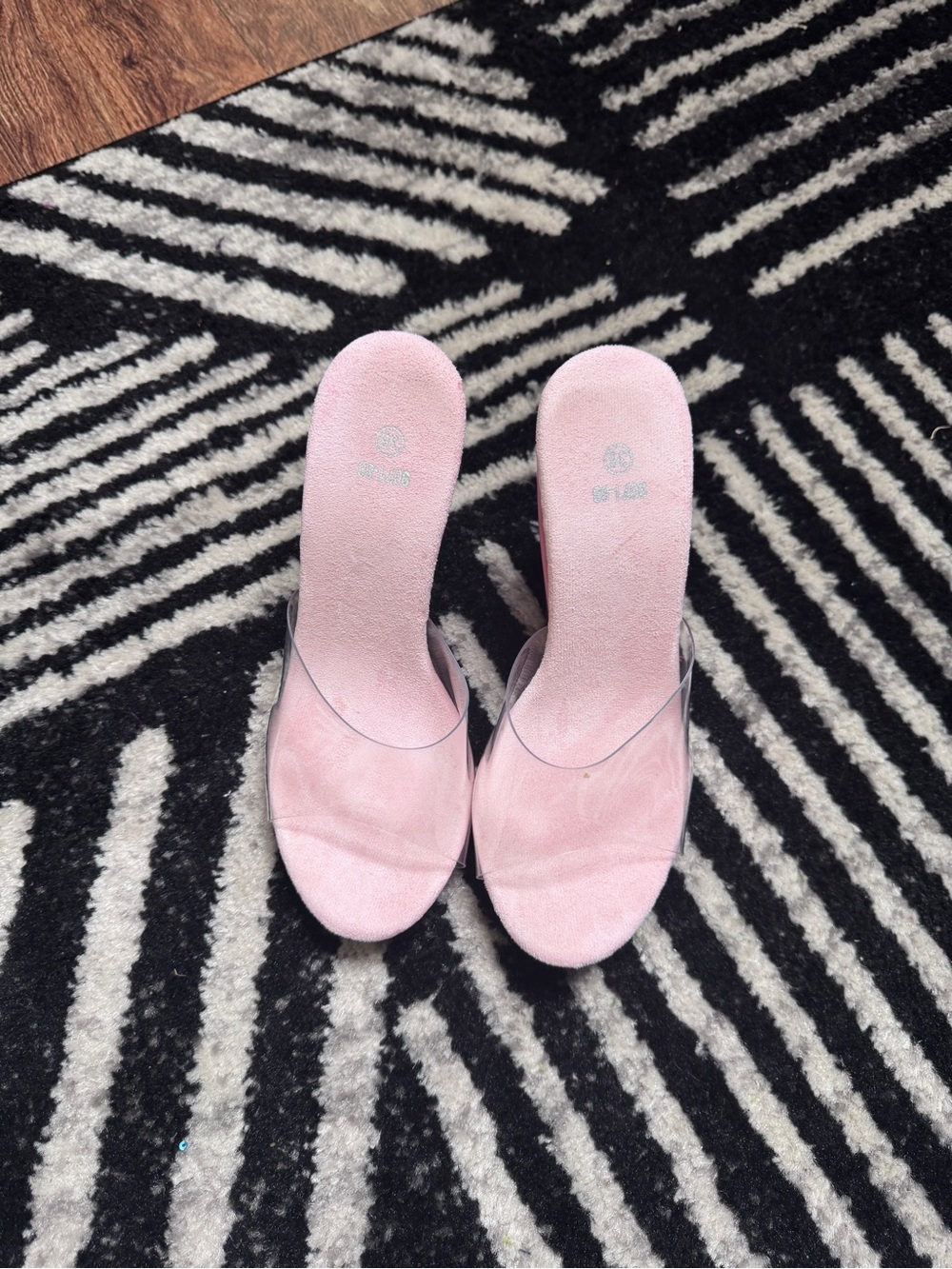 Pink Clear Strap Wedge Mules- Women